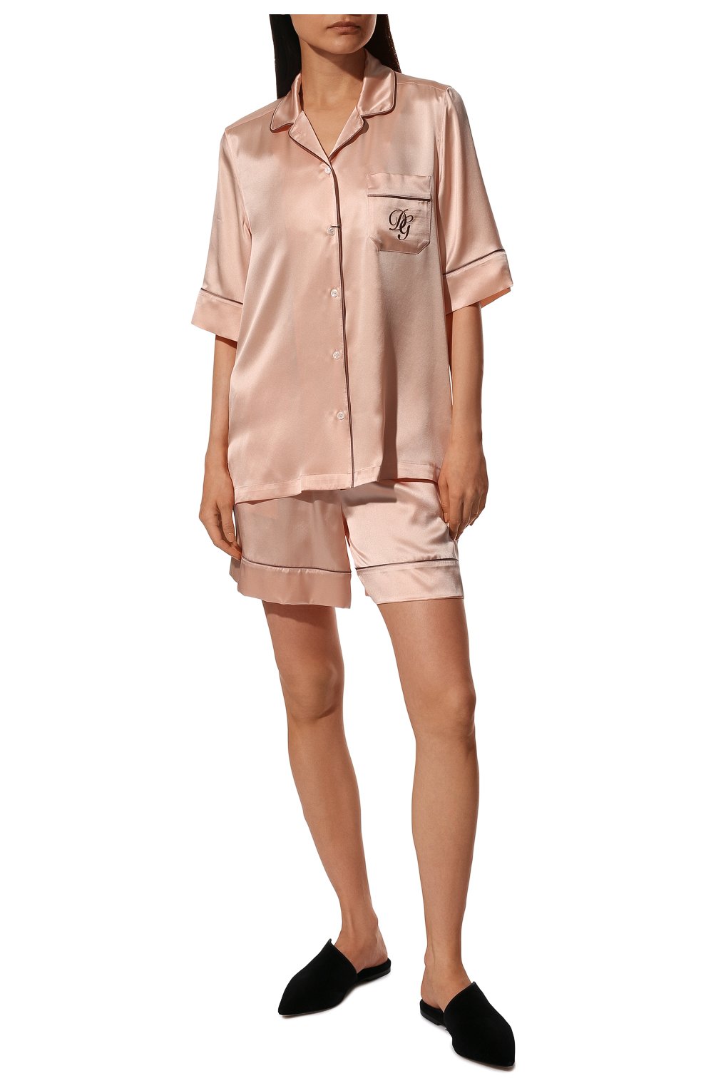 Женская шелковая рубашка DOLCE & GABBANA бежевого цвета, арт. F5013Z/FU1AU | Фото 2 (Материал внешний: Шелк; Женское Кросс-КТ: Блуза-белье)