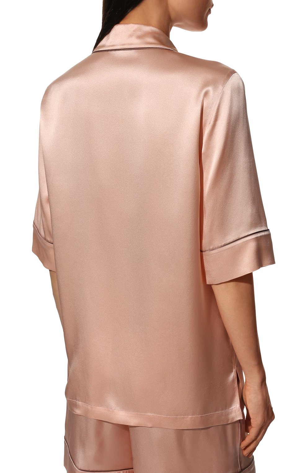 Женская шелковая рубашка DOLCE & GABBANA бежевого цвета, арт. F5013Z/FU1AU | Фото 4 (Материал внешний: Шелк; Женское Кросс-КТ: Блуза-белье)