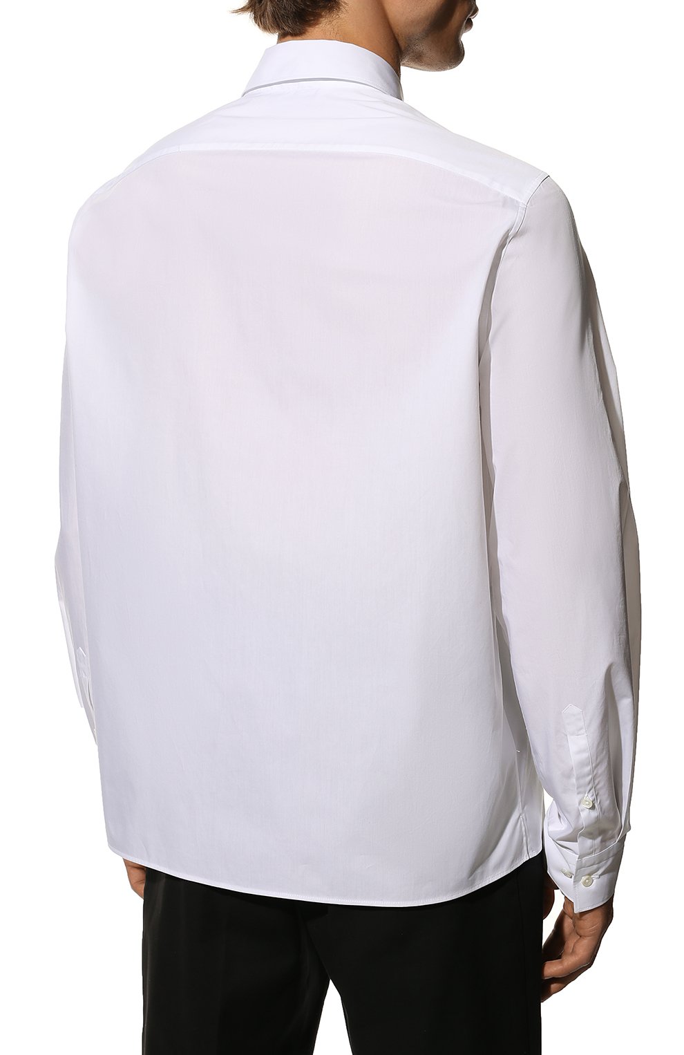 Мужская хлопковая рубашка NEIL BARRETT белого цвета, арт. BCM060C S023C | Фото 4 (Манжеты: На пуговицах; Воротник: Кент; Рукава: Длинные; Случай: Повседневный; Длина (для топов): Стандартные; Материал внешний: Хлопок; Принт: Однотонные; Стили: Кэжуэл)