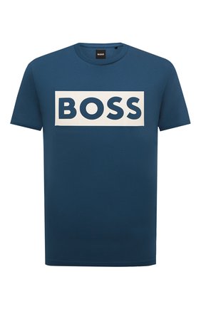 Мужская хлопковая футболка BOSS синего цвета, арт. 50471696 | Фото 1 (Рукава: Короткие; Длина (для топов): Стандартные; Принт: С принтом; Материал внешний: Хлопок; Стили: Кэжуэл)