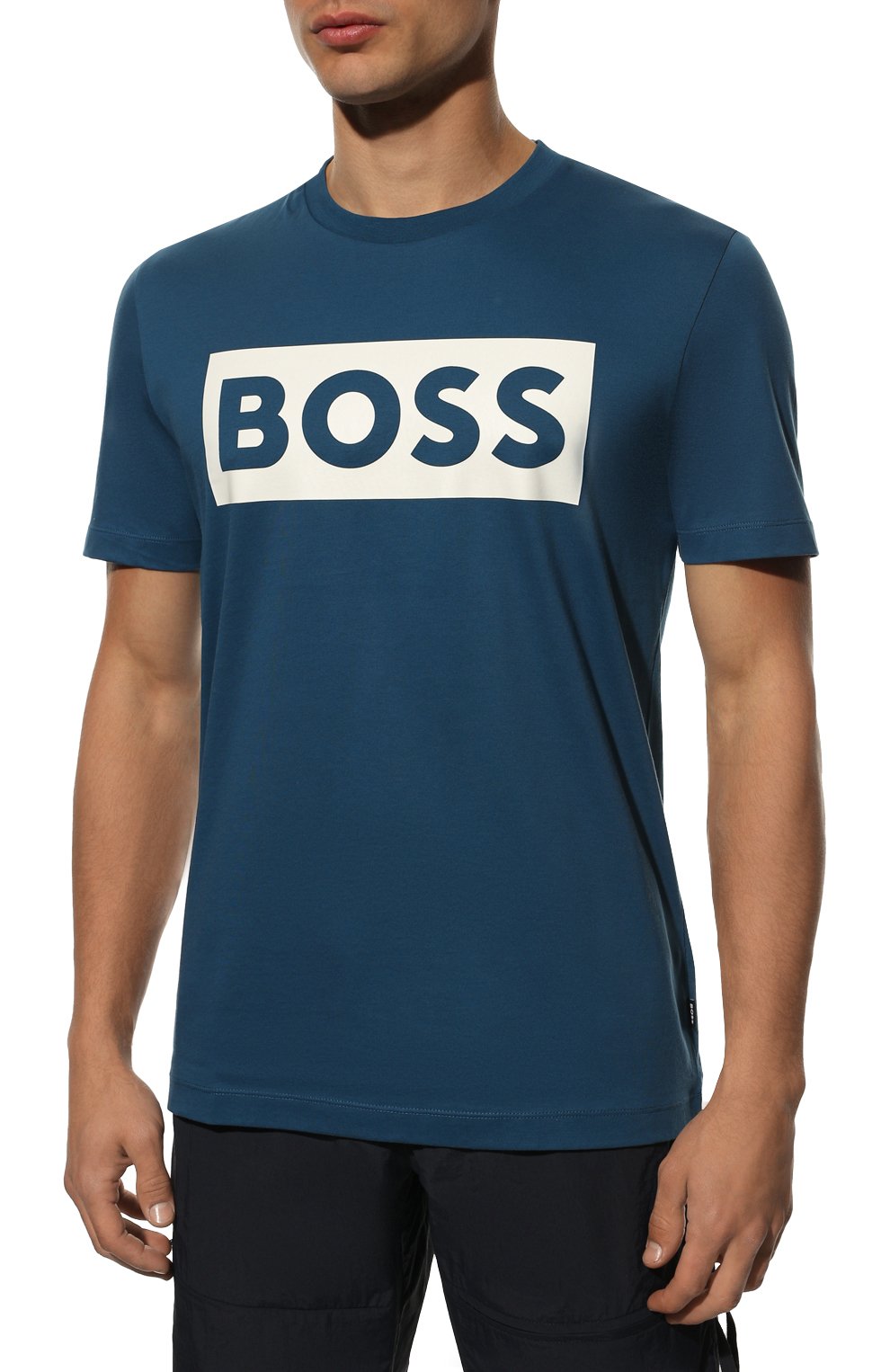 Мужская хлопковая футболка BOSS синего цвета, арт. 50471696 | Фото 3 (Рукава: Короткие; Длина (для топов): Стандартные; Принт: С принтом; Материал внешний: Хлопок; Стили: Кэжуэл)
