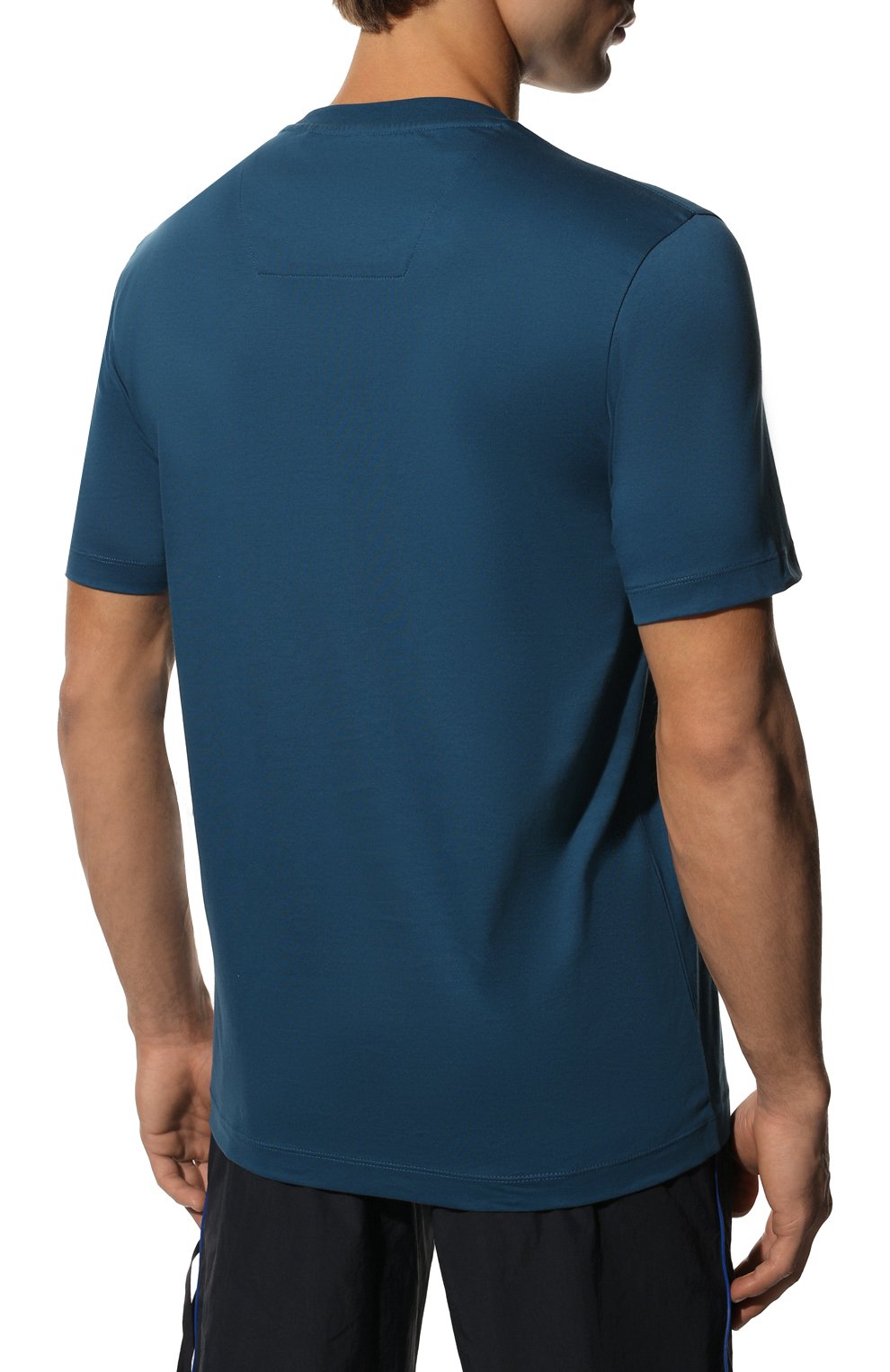 Мужская хлопковая футболка BOSS синего цвета, арт. 50471696 | Фото 4 (Рукава: Короткие; Длина (для топов): Стандартные; Принт: С принтом; Материал внешний: Хлопок; Стили: Кэжуэл)