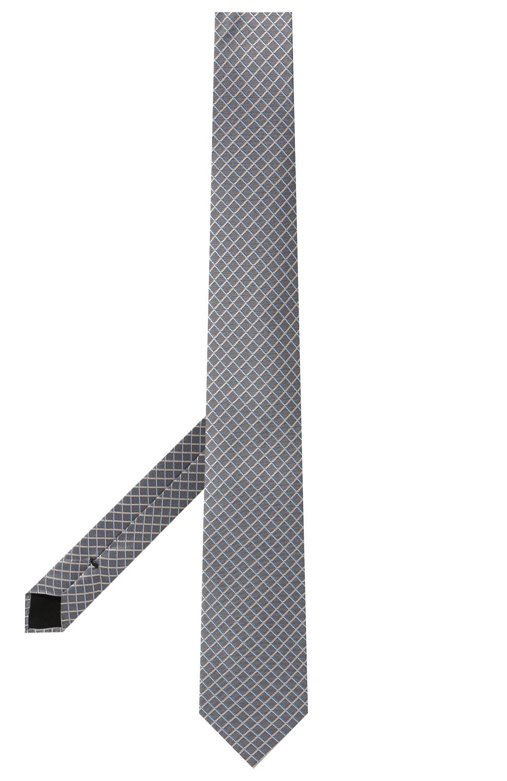 Мужской шелковый галстук BOSS темно-серого цвета, арт. 50475627 | Фото 3 (Принт: С принтом; Материал: Текстиль, Шелк)