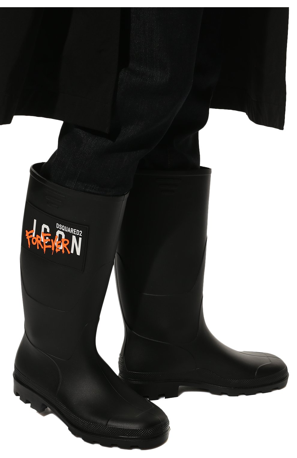 Мужские резиновые сапоги icon DSQUARED2 черного цвета, арт. RBM0002 35804971 | Фото 3 (Материал утеплителя: Без утеплителя; Материал внутренний: Текстиль; Кросс-КТ: резиновые; Мужское Кросс-КТ: Сапоги-обувь; Материал внешний: Резина)