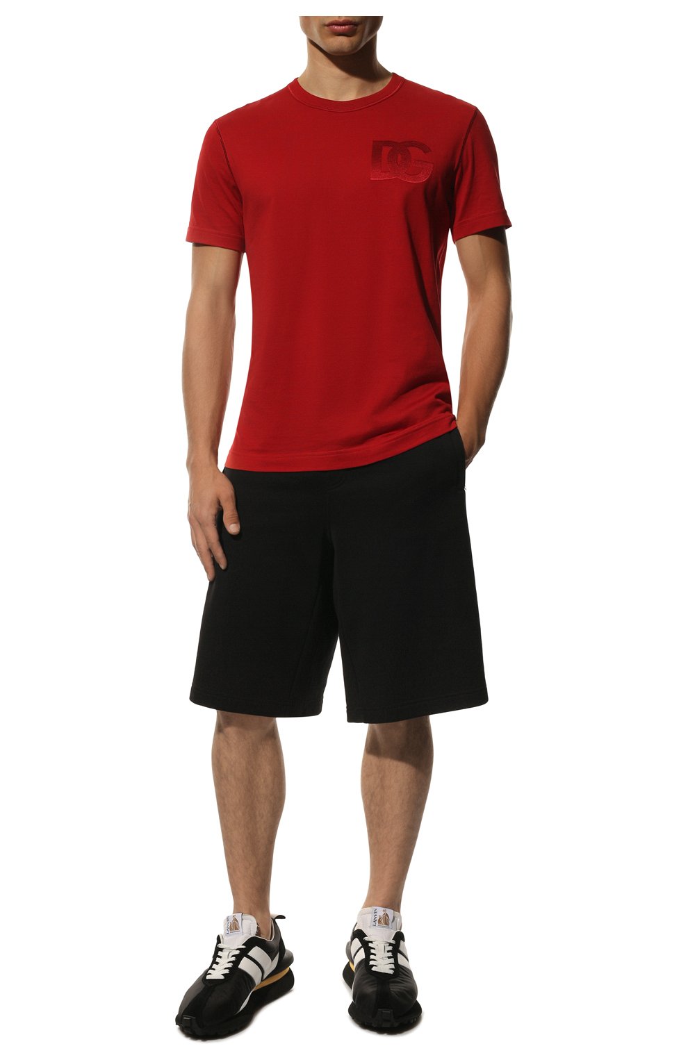 Мужская хлопковая футболка DOLCE & GABBANA красного цвета, арт. G80L6Z/G7C8G | Фото 2 (Принт: Без принта; Рукава: Короткие; Длина (для топов): Стандартные; Материал внешний: Хлопок; Стили: Кэжуэл)