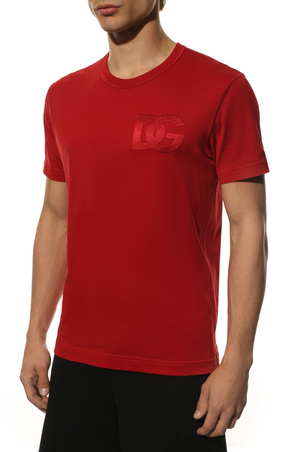 Мужская хлопковая футболка DOLCE & GABBANA красного цвета, арт. G80L6Z/G7C8G | Фото 3 (Принт: Без принта; Рукава: Короткие; Длина (для топов): Стандартные; Материал внешний: Хлопок; Стили: Кэжуэл)