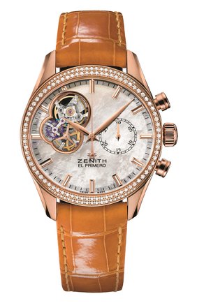 Женские часы el primero chronomaster open lady ZENITH бесцветного цвета по цене 3024000 руб., арт. 22.2150.4062/81.C753 | Фото 1 Женские часы el primero chronomaster open lady ZENITH бесцветного цвета, арт. 22.2150.4062/81.C753 | Фото 1 (Механизм: Автомат; Материал корпуса: Розовое золото; Цвет циферблата: Перламутровый)