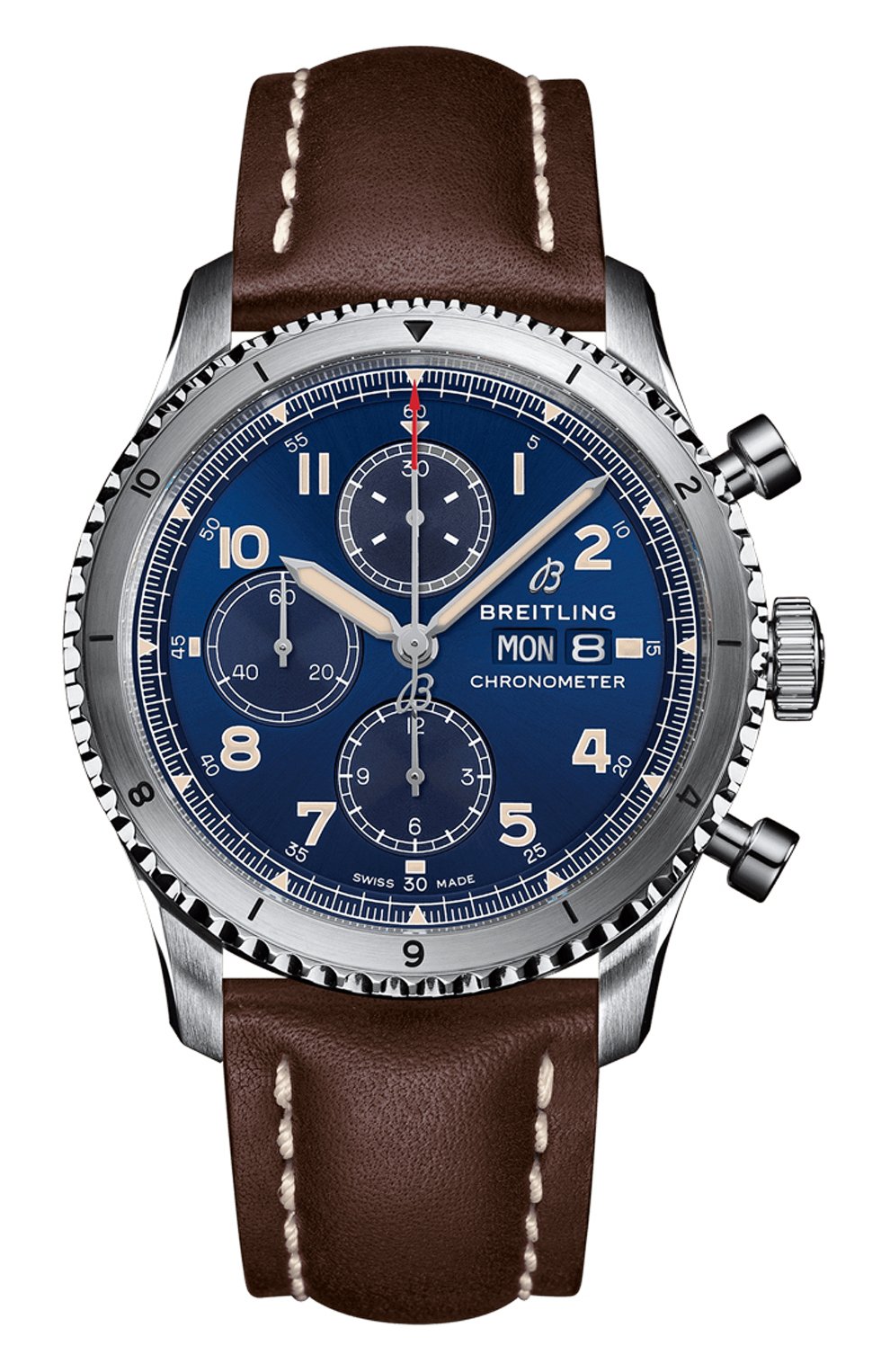 Мужские часы aviator 8 chronograph BREITLING бесцветного цвета, арт. A13316101C1X2 | Фото 1 (Механизм: Автомат; Материал корпуса: Сталь; Цвет циферблата: Синий)