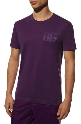 Мужская хлопковая футболка DOLCE & GABBANA фиолетового цвета, арт. G80L6Z/G7C8G | Фото 3 (Принт: Без принта; Рукава: Короткие; Длина (для топов): Стандартные; Материал внешний: Хлопок; Стили: Кэжуэл)