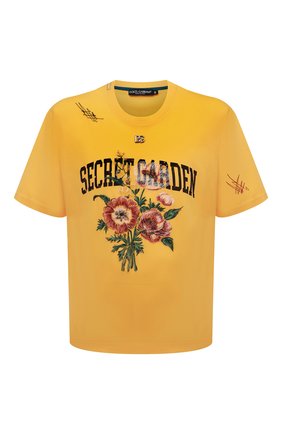 Мужская хлопковая футболка DOLCE & GABBANA желтого цвета по цене 85500 руб., арт. G80K8Z/G7C7J | Фото 1 Мужская хлопковая футболка DOLCE & GABBANA желтого цвета, арт. G80K8Z/G7C7J | Фото 1 (Длина (для топов): Стандартные; Материал внешний: Хлопок; Рукава: Короткие; Принт: С принтом; Стили: Кэжуэл)