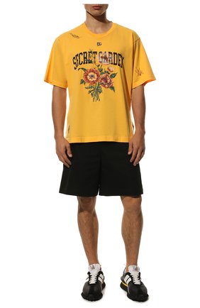 Мужская хлопковая футболка DOLCE & GABBANA желтого цвета, арт. G80K8Z/G7C7J | Фото 2 (Рукава: Короткие; Длина (для топов): Стандартные; Принт: С принтом; Материал внешний: Хлопок; Стили: Кэжуэл)