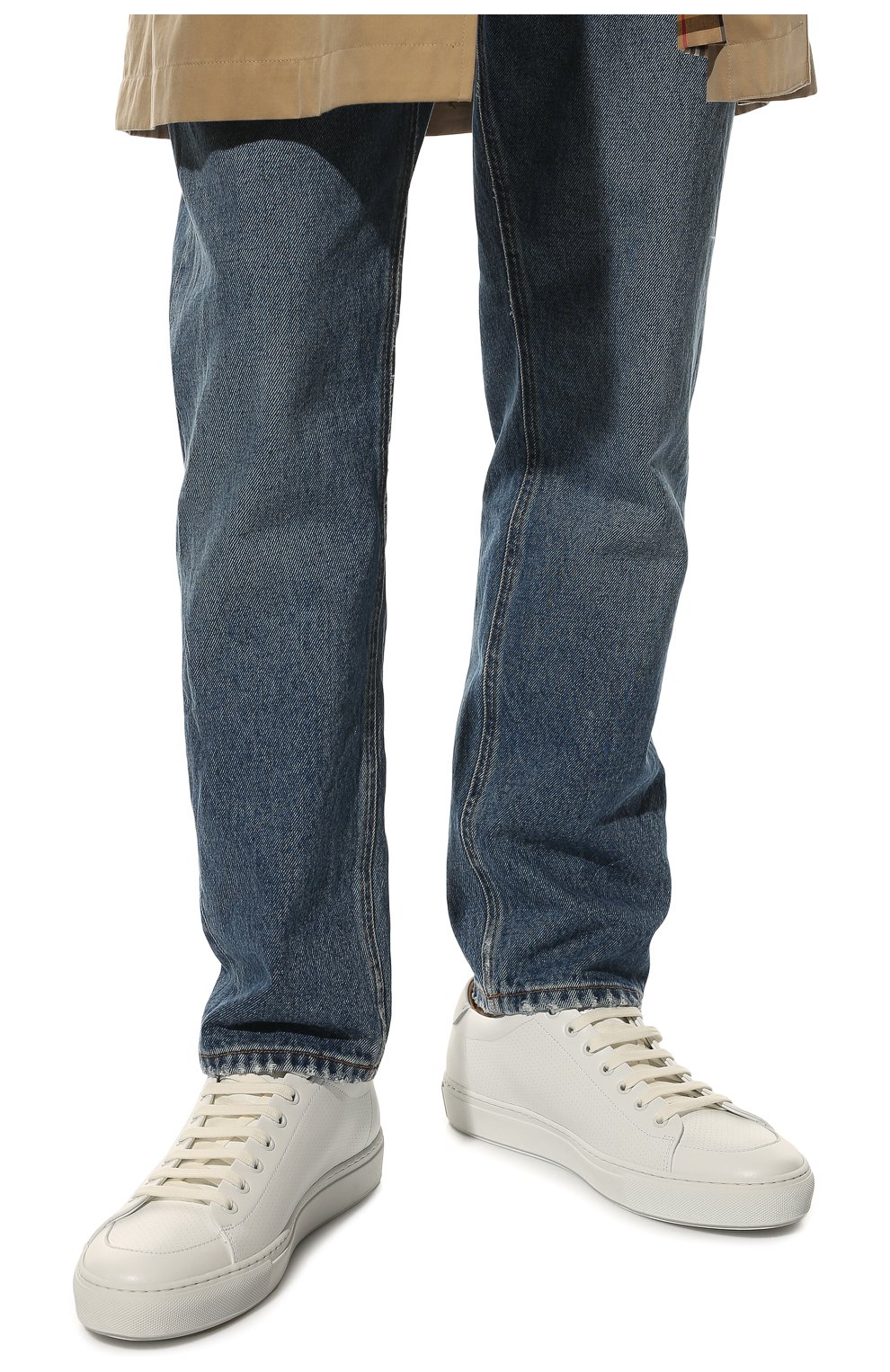 Мужские кожаные кеды BOSS белого цвета, арт. 50474518 | Фото 3 (Материал внешний: Кожа; Стили: Классический; Материал утеплителя: Без утеплителя)