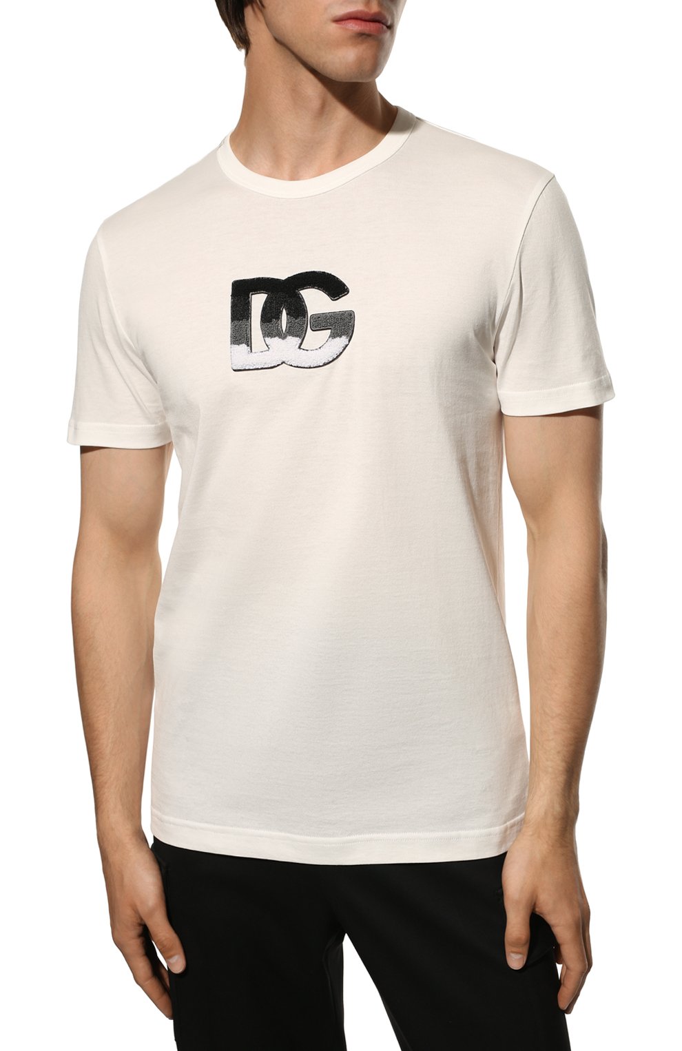 Мужская хлопковая футболка DOLCE & GABBANA белого цвета, арт. G8KBAZ/G7C6S | Фото 3 (Рукава: Короткие; Длина (для топов): Стандартные; Принт: С принтом; Материал внешний: Хлопок; Стили: Кэжуэл)