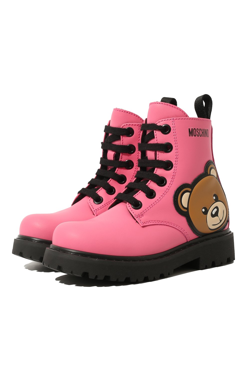 Детские кожаные ботинки MOSCHINO розового цвета, арт. 71866 VAR.3/28-35 | Фото 1 (Материал внешний: Кожа; Материал внутренний: Текстиль)