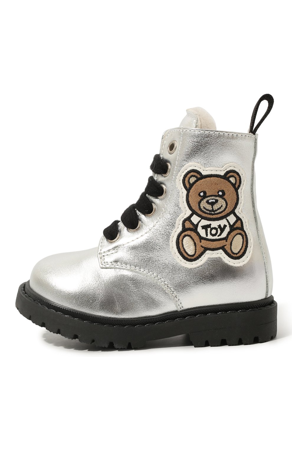 Детские кожаные ботинки MOSCHINO серебряного цвета, арт. 71738 VAR.1/18-27 | Фото 2 (Материал внешний: Кожа; Материал утеплителя: Натуральный мех)