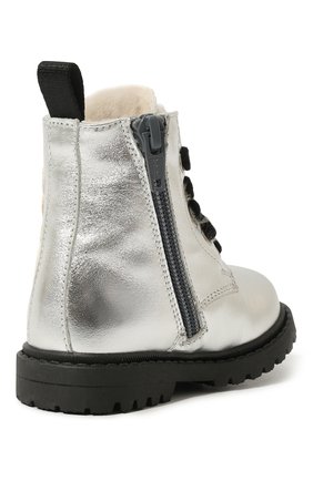 Детские кожаные ботинки MOSCHINO серебряного цвета, арт. 71738 VAR.1/18-27 | Фото 3 (Материал внешний: Кожа; Материал утеплителя: Натуральный мех)