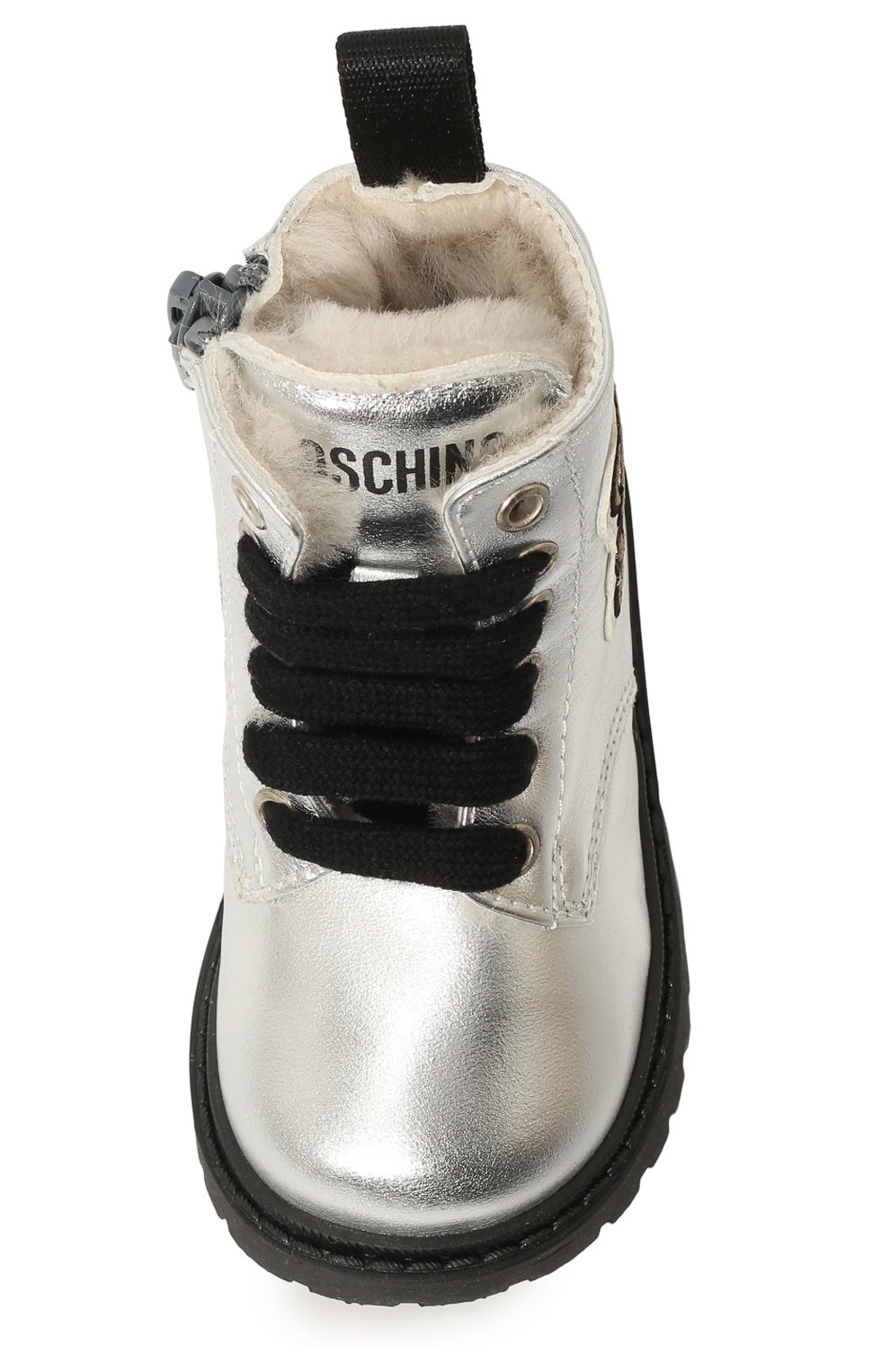 Детские кожаные ботинки MOSCHINO серебряного цвета, арт. 71738 VAR.1/18-27 | Фото 4 (Материал внешний: Кожа; Материал утеплителя: Натуральный мех)