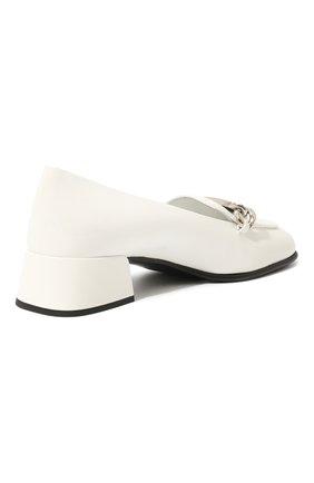 Женские кожаные туфли MIU MIU белого цвета, арт. 5D658D-JHR-F0009-035 | Фото 5 (Материал внешний: Кожа; Каблук высота: Средний; Каблук тип: Устойчивый)