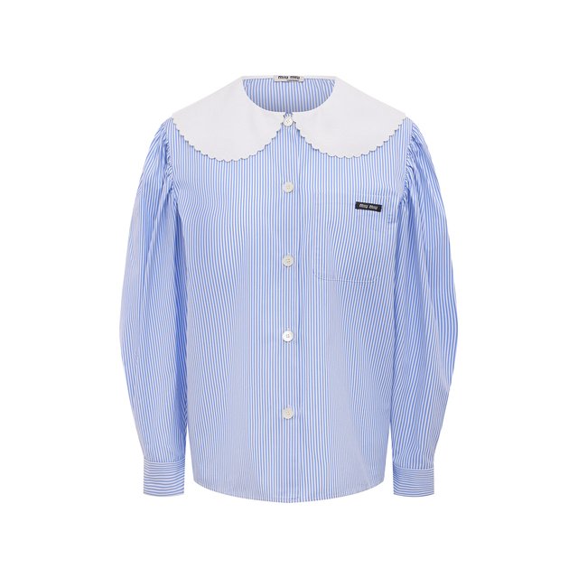 Хлопковая блузка Miu Miu голубого цвета