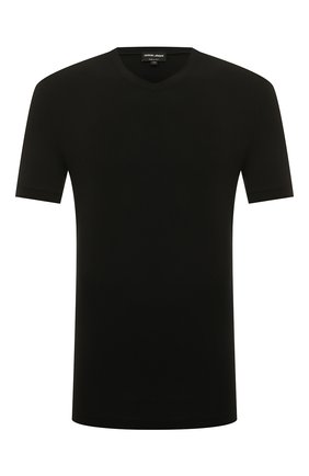 Мужская футболка из вискозы GIORGIO ARMANI черного цвета, арт. 8NST53/SJP4Z | Фото 1 (Длина (для топов): Стандартные; Рукава: Короткие; Материал внешний: Вискоза; Принт: Без принта; Стили: Кэжуэл)