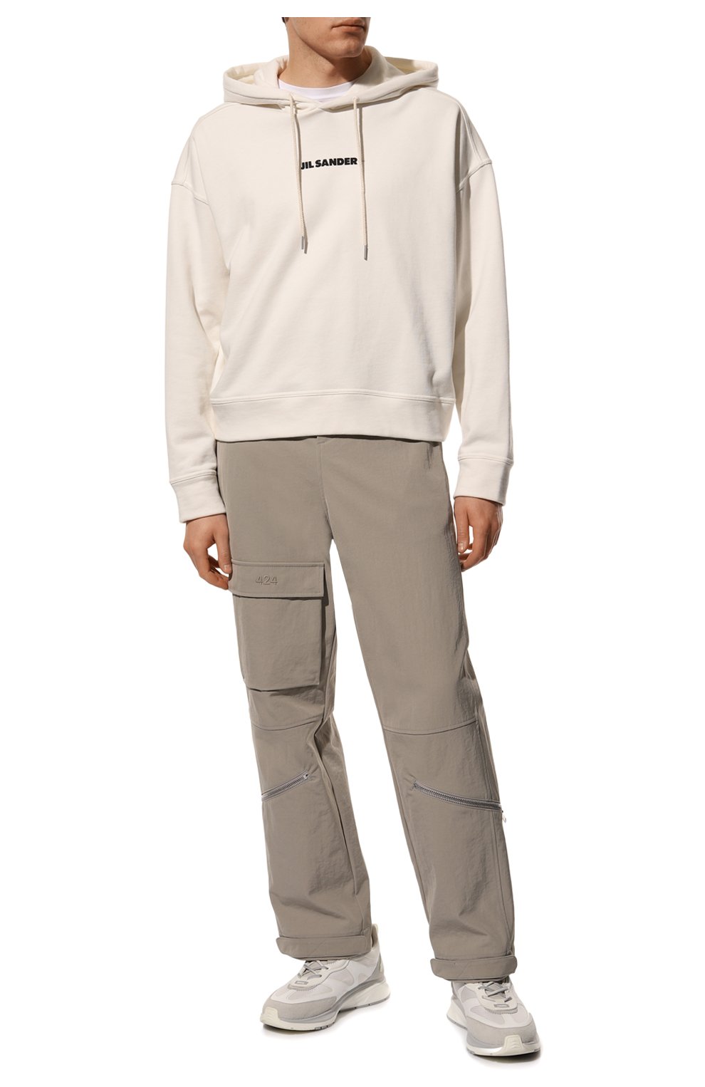 Мужские брюки 424 серого цвета, арт. 32424P03R/226008 | Фото 2 (Длина (брюки, джинсы): Стандартные; Случай: Повседневный; Материал внешний: Синтетический материал; Стили: Гранж)