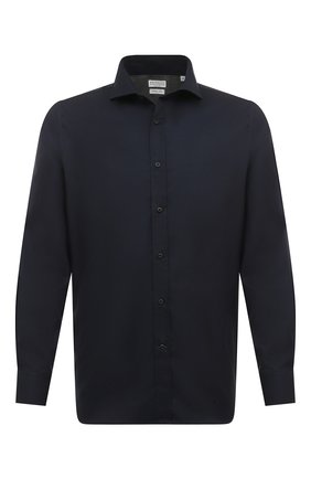 Мужская хлопковая рубашка BRUNELLO CUCINELLI темно-синего цвета по цене 59950 руб., арт. MW6040627 | Фото 1