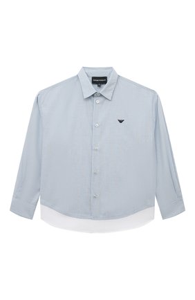 Детская хлопковая рубашка EMPORIO ARMANI голубого цвета по цене 13550 руб., арт. 6L4CJ3/4N78Z | Фото 1 Детская хлопковая рубашка EMPORIO ARMANI голубого цвета, арт. 6L4CJ3/4N78Z | Фото 1 (Рукава: Длинные; Материал внешний: Хлопок; Стили: Классический; Ростовка одежда: 10 - 11 лет | 140 - 146см, 13 - 15 лет | 158 см, 16 лет | 164 см, 4 года | 104 см, 5 лет | 110 см, 6 лет | 116 см, 7 лет | 122 см, 8 лет | 128 см)