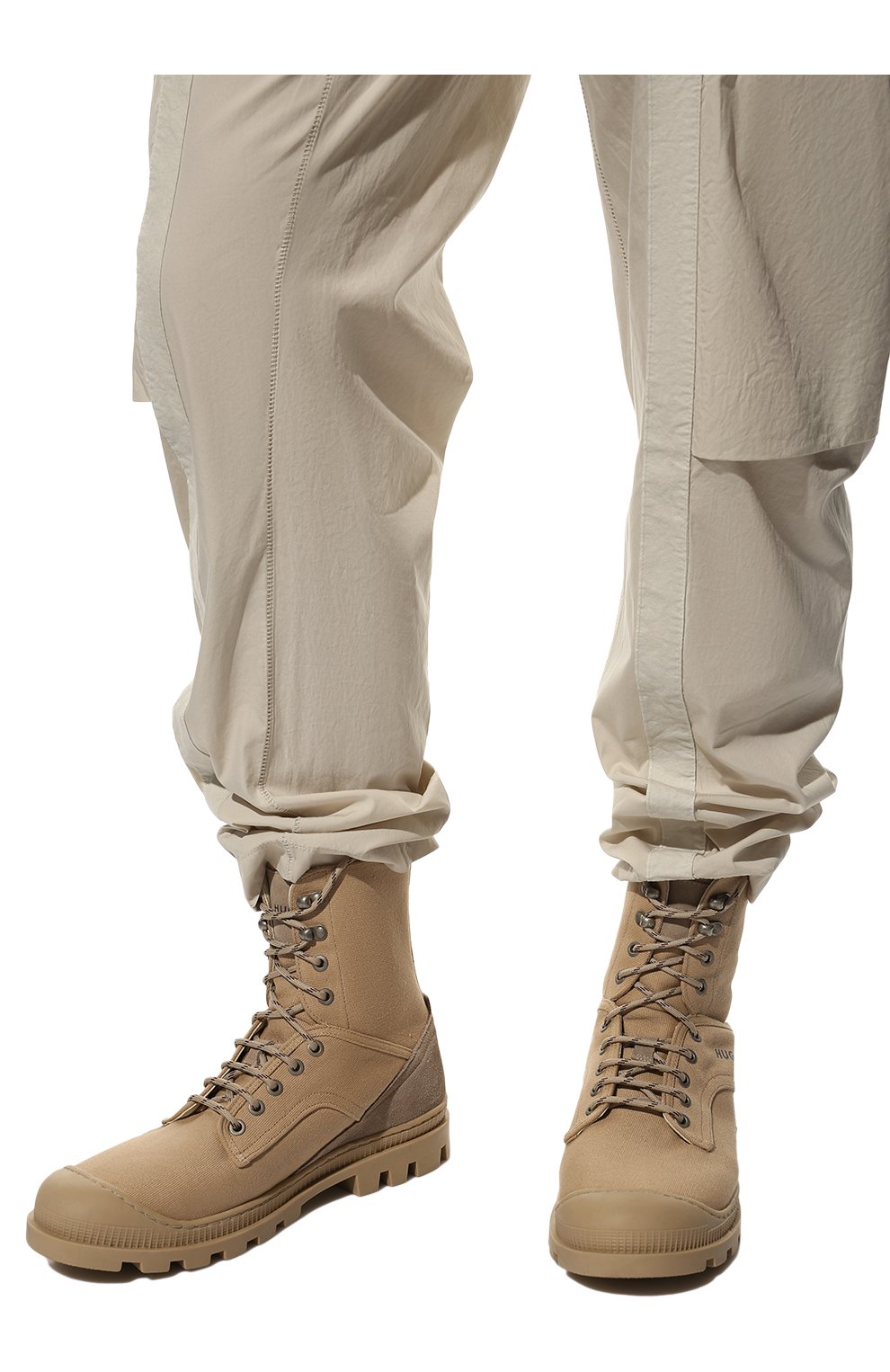Мужские текстильные ботинки HUGO бежевого цвета, арт. 50469559 | Фото 3 (Материал внешний: Текстиль; Мужское Кросс-КТ: Ботинки-обувь; Материал утеплителя: Без утеплителя; Материал внутренний: Текстиль)
