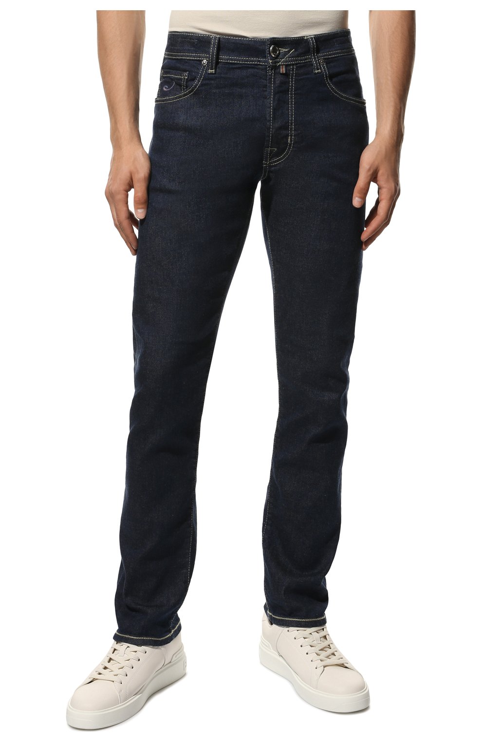 Мужские джинсы JACOB COHEN темно-синего цвета, арт. U Q L04 30 S 3619/001D | Фото 3 (Силуэт М (брюки): Прямые; Кросс-КТ: Деним; Длина (брюки, джинсы): Стандартные; Материал внешний: Хлопок, Деним; Стили: Кэжуэл)