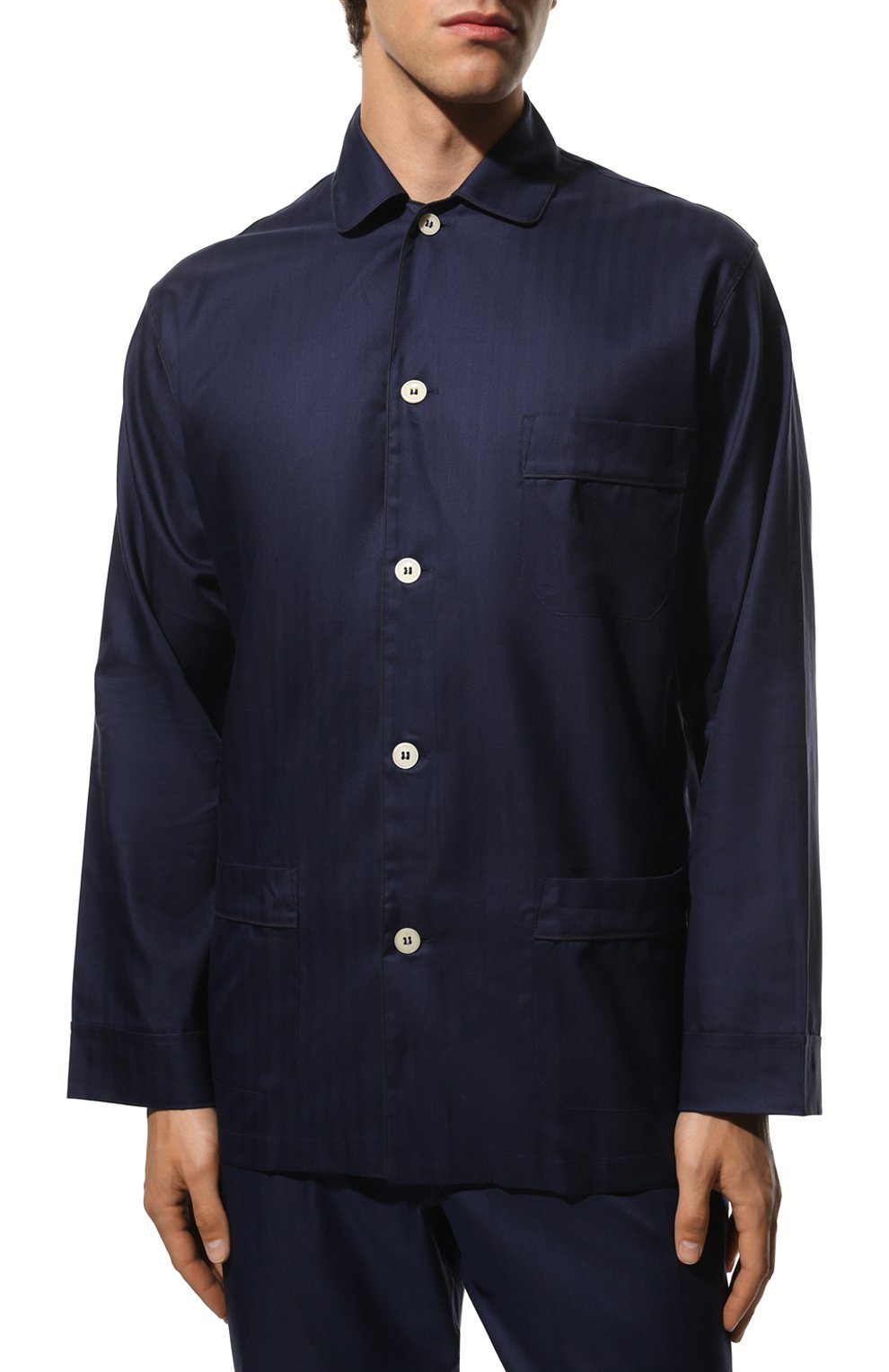 Мужская хлопковая пижама ROBERTO RICETTI темно-синего цвета, арт. PIGIAMA VENEZIA LUNG0/CR962 | Фото 3 (Рукава: Длинные; Длина (брюки, джинсы): Стандартные; Кросс-КТ: домашняя одежда; Длина (для топов): Стандартные; Материал внешний: Хлопок)