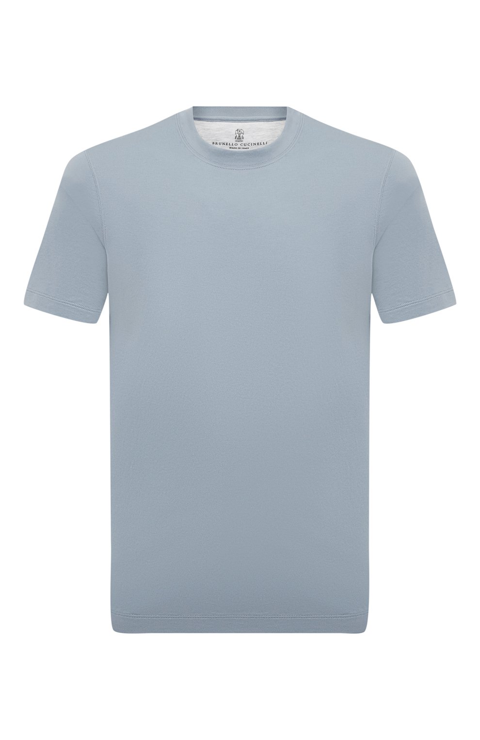 Мужская хлопковая футболка  BRUNELLO CUCINELLI голубого цвета, арт. M0T611308 | Фото 1 (Принт: Без принта; Рукава: Короткие; Длина (для топов): Стандартные; Материал внешний: Хлопок; Размерность: Маломерит; Стили: Кэжуэл)