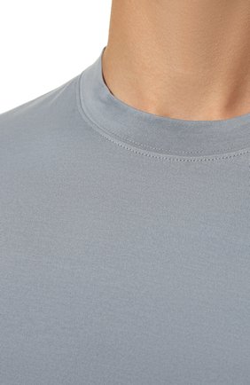 Мужская хлопковая футболка  BRUNELLO CUCINELLI голубого цвета, арт. M0T611308 | Фото 5 (Принт: Без принта; Рукава: Короткие; Длина (для топов): Стандартные; Материал внешний: Хлопок; Размерность: Маломерит; Стили: Кэжуэл)