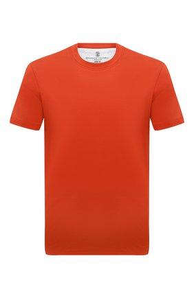 Мужская хлопковая футболка  BRUNELLO CUCINELLI оранжевого цвета, арт. M0T611308 | Фото 1 (Принт: Без принта; Рукава: Короткие; Длина (для топов): Стандартные; Материал внешний: Хлопок; Размерность: Маломерит; Стили: Кэжуэл)