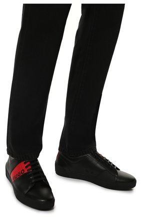 Мужские кожаные кеды HUGO черного цвета, арт. 50470249 | Фото 3 (Материал внешний: Кожа; Стили: Классический; Материал утеплителя: Без утеплителя; Материал внутренний: Текстиль)