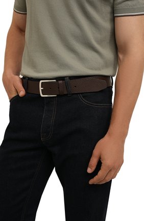Мужской кожаный ремень BOSS темно-коричневого цвета, арт. 50475102 | Фото 2 (Материал: Натуральная кожа; Случай: Формальный)