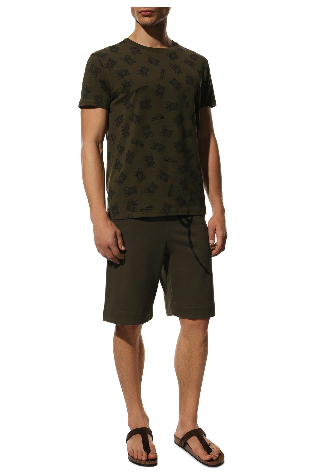 Мужская хлопковая футболка MOSCHINO хаки цвета, арт. A1907/8111 | Фото 2 (Кросс-КТ: домашняя одежда; Рукава: Короткие; Длина (для топов): Стандартные; Материал внешний: Хлопок)