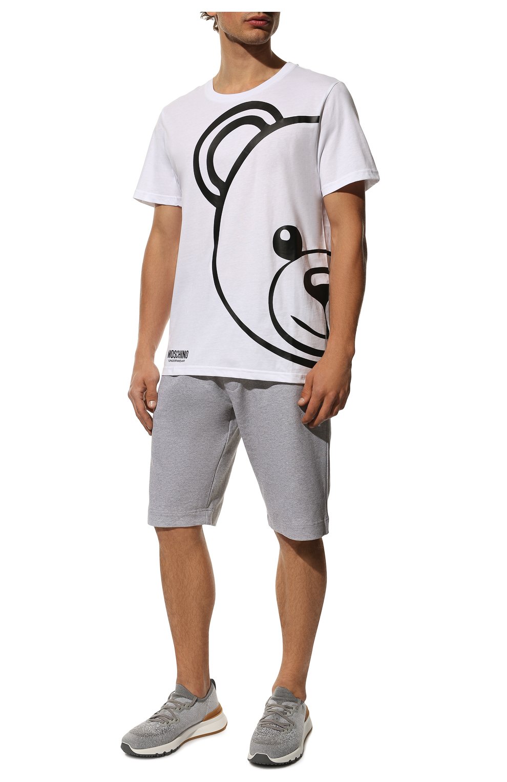Мужская хлопковая футболка MOSCHINO белого цвета, арт. A1909/8106 | Фото 2 (Кросс-КТ: домашняя одежда; Рукава: Короткие; Длина (для топов): Стандартные; Материал внешний: Хлопок)