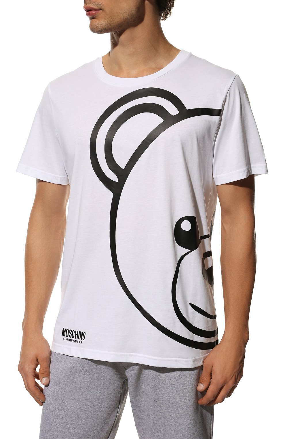 Мужская хлопковая футболка MOSCHINO белого цвета, арт. A1909/8106 | Фото 3 (Кросс-КТ: домашняя одежда; Рукава: Короткие; Длина (для топов): Стандартные; Материал внешний: Хлопок)