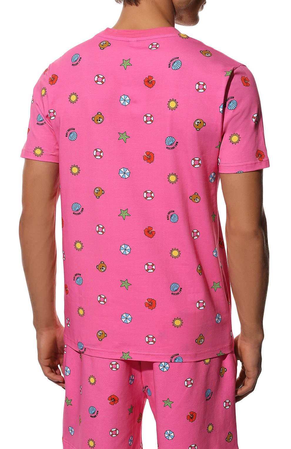 Мужская хлопковая футболка MOSCHINO розового цвета, арт. A1912/2332 | Фото 4 (Кросс-КТ: Пляж; Рукава: Короткие; Длина (для топов): Стандартные; Принт: С принтом; Материал внешний: Хлопок; Стили: Романтичный)