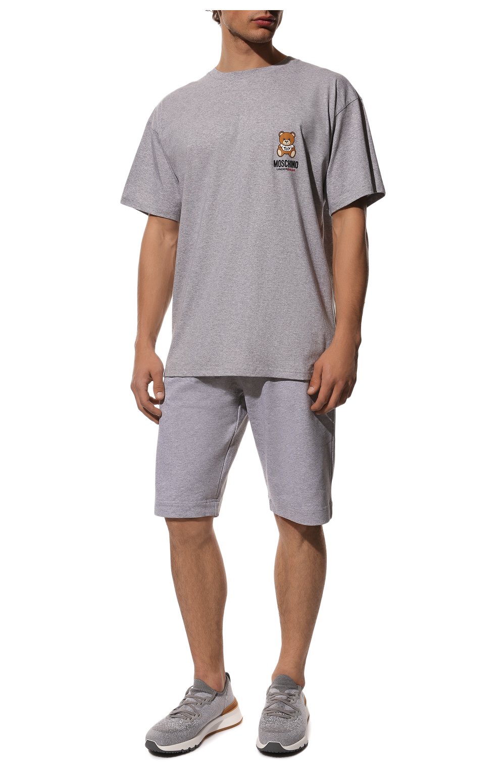 Мужская хлопковая футболка MOSCHINO серого цвета, арт. A1923/8101 | Фото 2 (Кросс-КТ: домашняя одежда; Рукава: Короткие; Длина (для топов): Стандартные; Материал внешний: Хлопок)