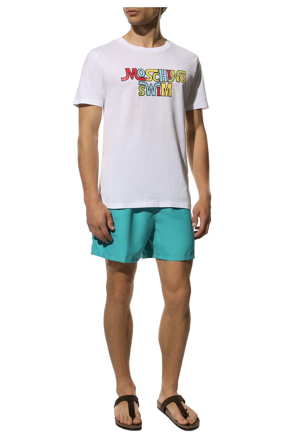 Мужская хлопковая футболка MOSCHINO белого цвета, арт. A1909/2316 | Фото 2 (Кросс-КТ: Пляж; Рукава: Короткие; Длина (для топов): Стандартные; Принт: С принтом; Материал внешний: Хлопок; Стили: Кэжуэл)