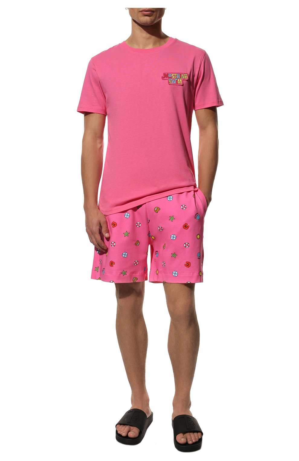 Мужская хлопковая футболка MOSCHINO розового цвета, арт. A1910/2316 | Фото 2 (Кросс-КТ: Пляж; Принт: Без принта; Рукава: Короткие; Длина (для топов): Стандартные; Материал внешний: Хлопок; Стили: Романтичный)