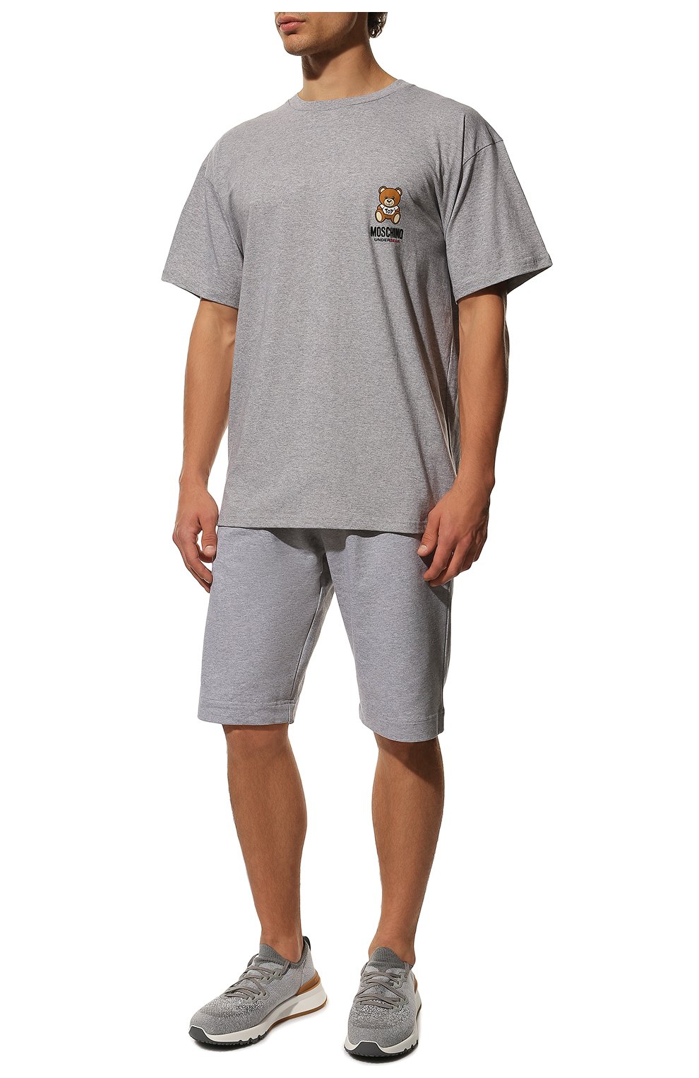 Мужские хлопковые домашние шорты MOSCHINO серого цвета, арт. A4325/8102 | Фото 2 (Кросс-КТ: домашняя одежда; Материал внешний: Хлопок)