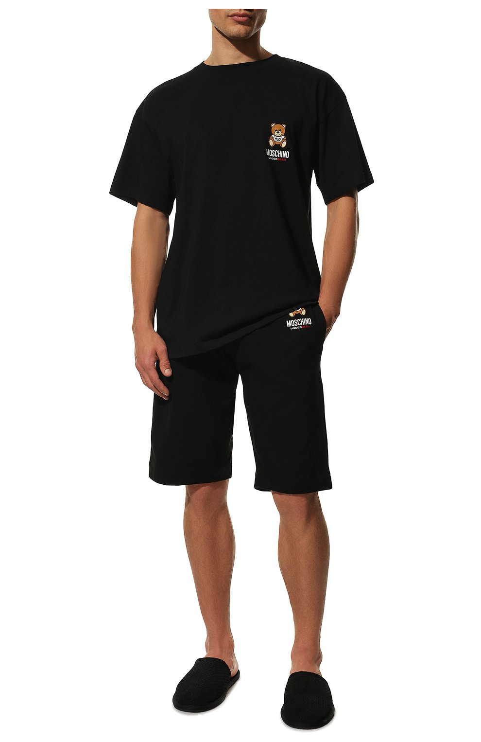Мужские хлопковые домашние шорты MOSCHINO черного цвета, арт. A4325/8102 | Фото 2 (Кросс-КТ: домашняя одежда; Материал внешний: Хлопок)