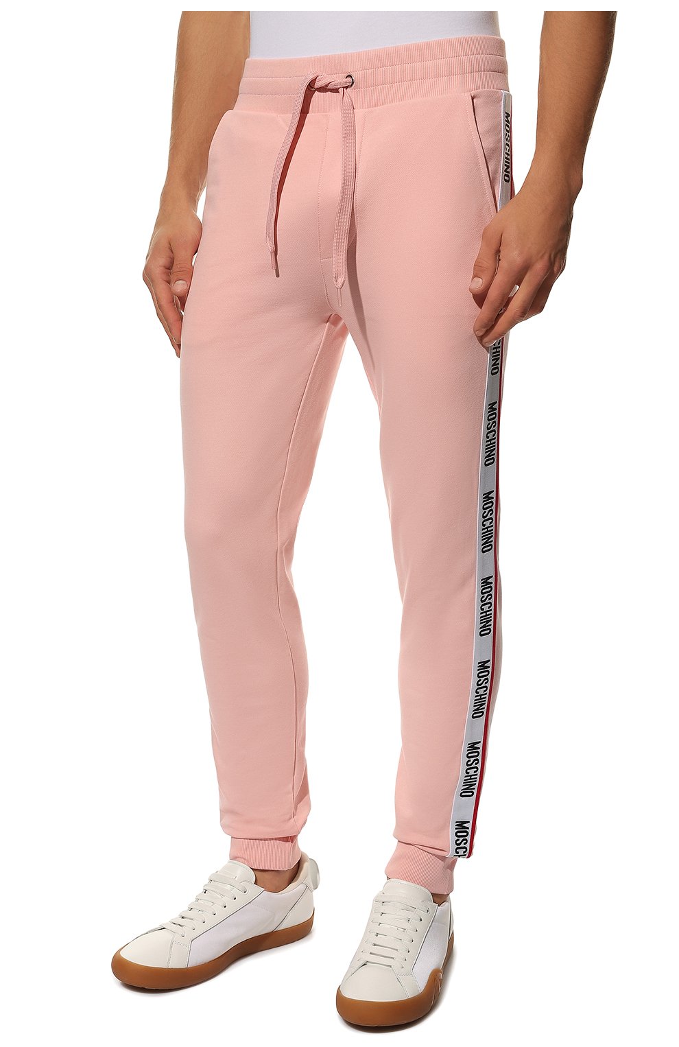 Мужские хлопковые джоггеры MOSCHINO розового цвета, арт. A4333/8102 | Фото 3 (Длина (брюки, джинсы): Стандартные; Материал внешний: Хлопок; Стили: Спорт-шик; Силуэт М (брюки): Джоггеры)