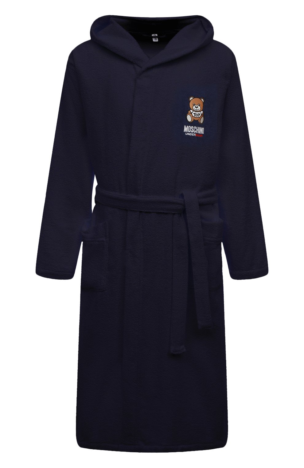 Мужской хлопковый халат MOSCHINO темно-синего цвета, арт. A7302/5165 | Фото 1 (Рукава: Длинные; Кросс-КТ: домашняя одежда; Материал внешний: Хлопок; Длина (верхняя одежда): Длинные)