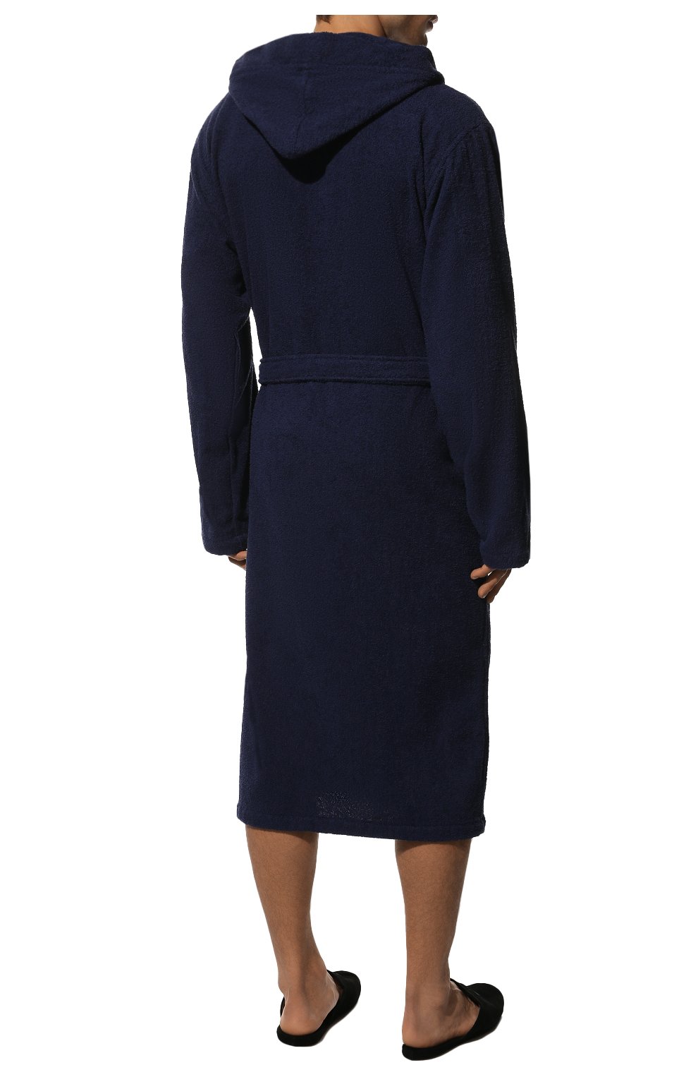 Мужской хлопковый халат MOSCHINO темно-синего цвета, арт. A7302/5165 | Фото 4 (Рукава: Длинные; Кросс-КТ: домашняя одежда; Материал внешний: Хлопок; Длина (верхняя одежда): Длинные)