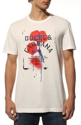 Мужская хлопковая футболка DOLCE & GABBANA белого цвета, арт. G8KBAZ/G7C7G | Фото 3 (Рукава: Короткие; Длина (для топов): Стандартные; Принт: С принтом; Материал внешний: Хлопок; Стили: Кэжуэл)