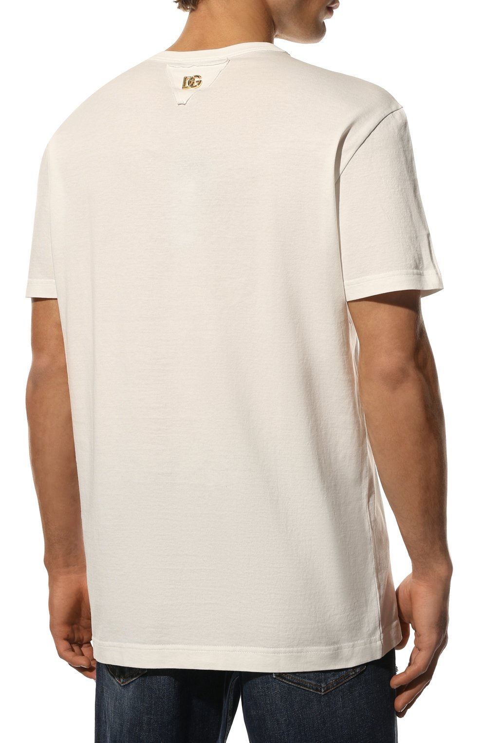 Мужская хлопковая футболка DOLCE & GABBANA белого цвета, арт. G8KBAZ/G7C7G | Фото 4 (Рукава: Короткие; Длина (для топов): Стандартные; Принт: С принтом; Материал внешний: Хлопок; Стили: Кэжуэл)