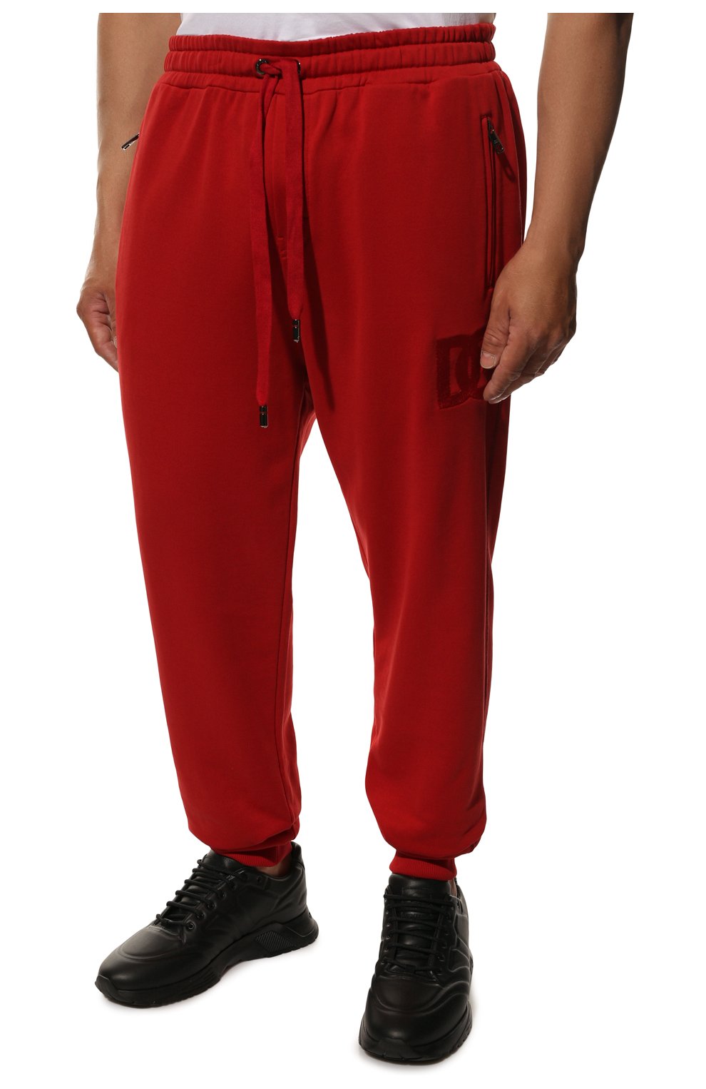 Мужские хлопковые джоггеры DOLCE & GABBANA красного цвета, арт. GWT1AZ/G7C8H | Фото 3 (Длина (брюки, джинсы): Стандартные; Материал внешний: Хлопок; Стили: Спорт-шик; Силуэт М (брюки): Джоггеры)